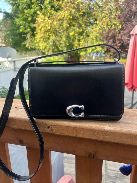 Coach Handbags - Coach Black Leather Shoulder Bag with Silver 'C' Accent